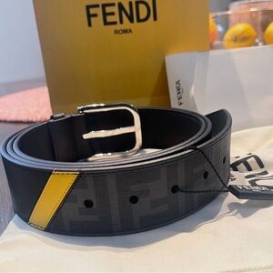 Fendi Black Belt with Yellow Accent